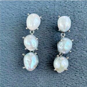 Baroque Pearl Silver Plated Drop Earrings
